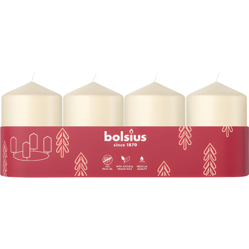 Bolsius Sveces cilindrs 4 gab. &Oslash;60x40mm krēmkrāsas