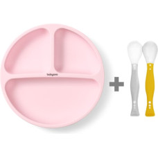 BabyOno silicone plate (pink) 1482/02 + flexible spoons 1066 – GIFT INCLUDED!