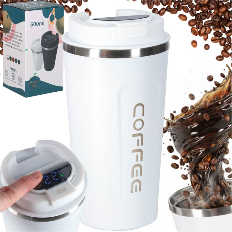 Termiskā krūze ar iemuti LED termoss 500ml balta