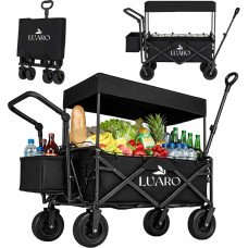 LUARO foldable beach transport cart with canopy and mesh, black