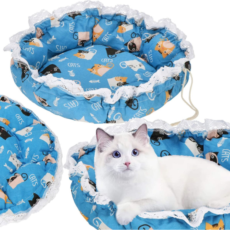Springos Round Dog and Cat Bed Springos PA0242 Ø 73 cm Plush with Drawstring Blue