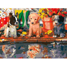Flamingo Line Painting by the numbers - 51033- PUPPIES - size 40x30 cm