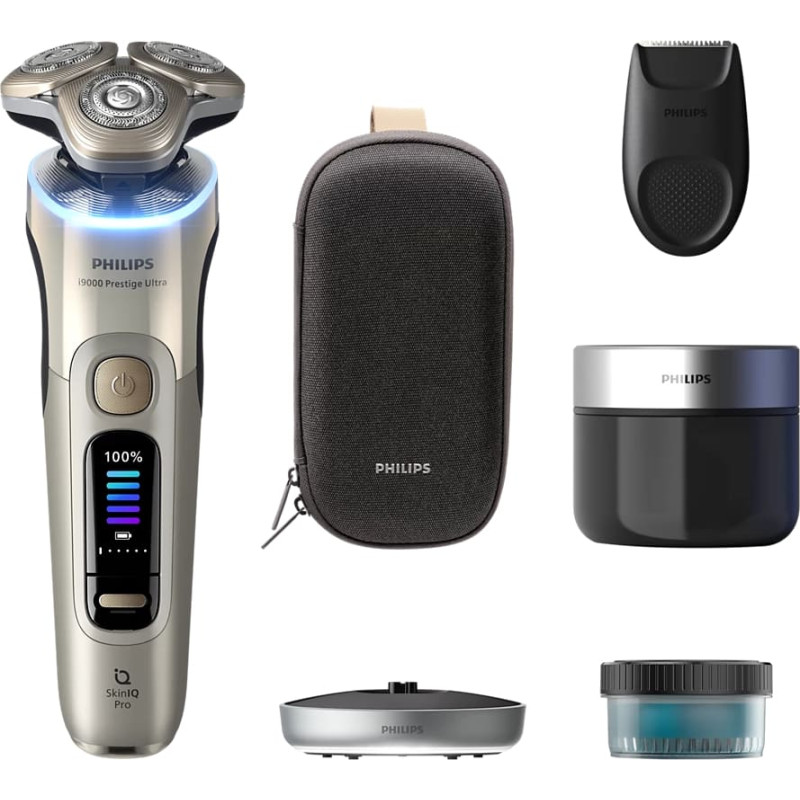 Philips i9000 Prestige Ultra Elektroskuveklis mitrai/sausai skūšanai (lādējams), baltais zelts - XP9403/31