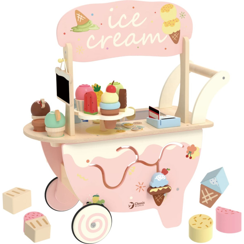 Classic World Drewniana Lodziarnia 3w1 W&oacute;zek 40 el.