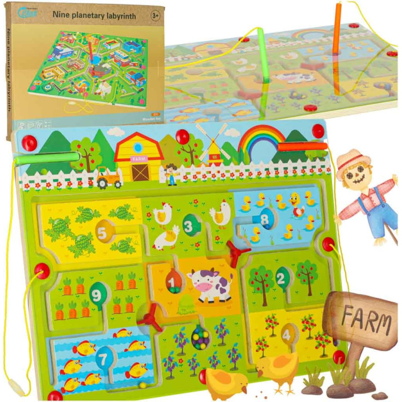 Magnetic maze – wooden board game Traveling Farm for 2 players