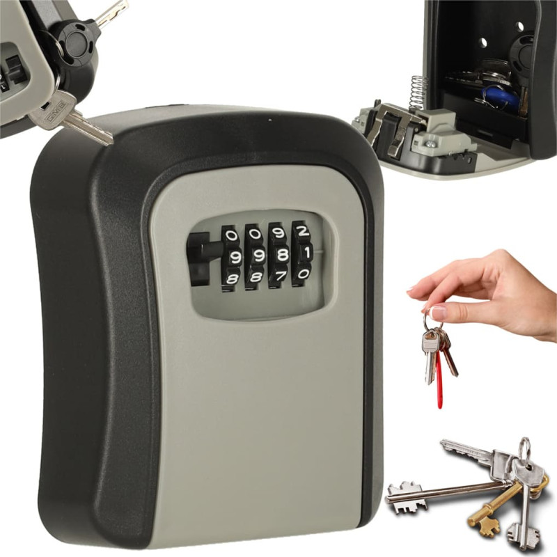 Key safe with combination lock, wall-mounted case