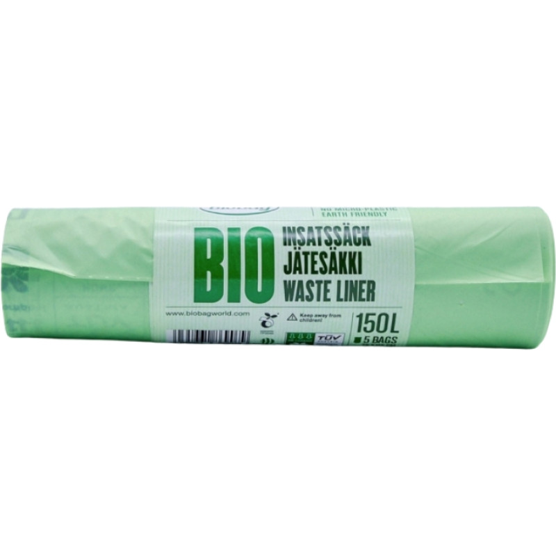 Biobag Atkritumu maisi kompostējami BioBag 125/150L (5 gab. rullī) 35mkr. 75x 115cm zaļi