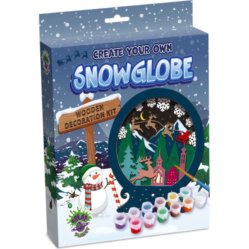 Splat Planet 3D wood art, Snow globe