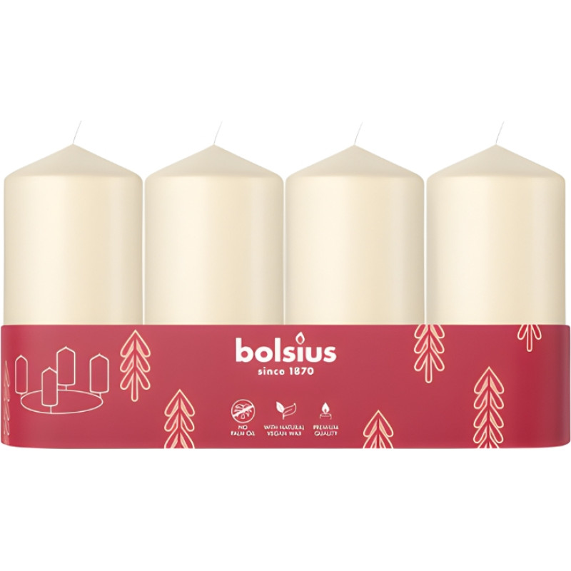 Bolsius Sveces cilindrs 4 gab. &Oslash;100x48mm krēmkrāsas