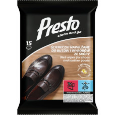 Presto Mitrās salvetes apavu un ādas izstrādājumu tīrī&scaron;anai 15 gab.