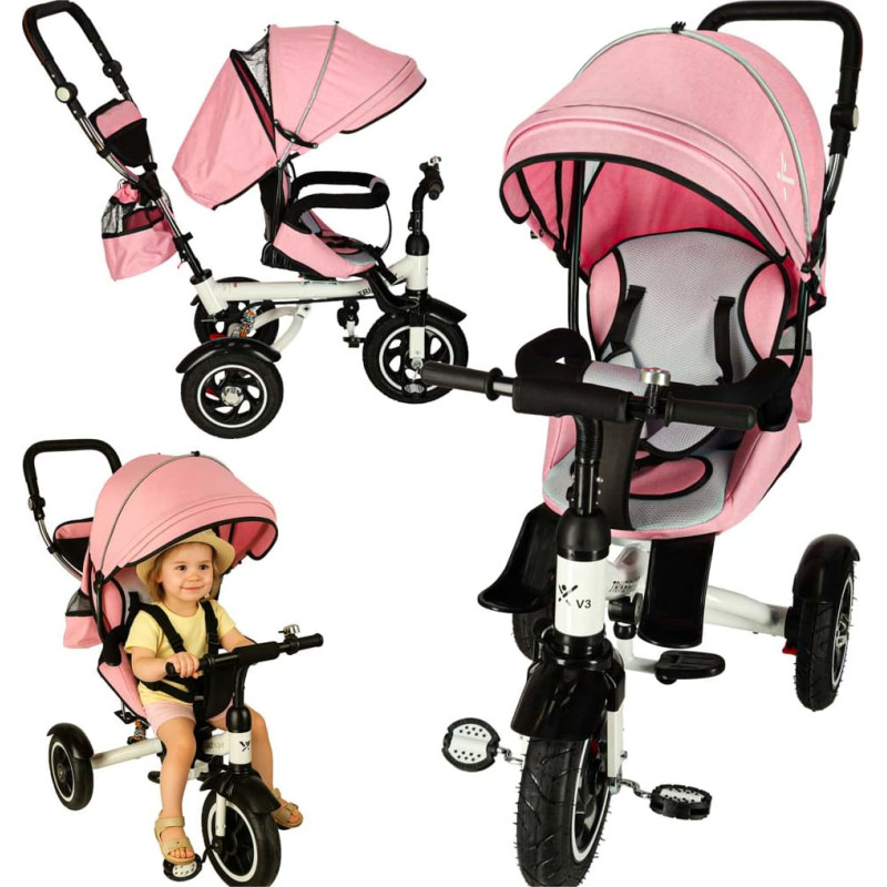 Trike Fix V3 tricikls 3in1 ratiņi velosipēds 360 grozāms bezmaksas ritenis rozā krāsā