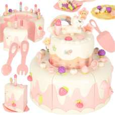 Birthday cake play set with sliceable velcro pieces, music and lights – 16 pcs, pink
