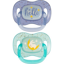 Canpol 34/942 Smoczek uspokajający silikonowy 0-6m symetryczny NightGlow 2 szt niebieski