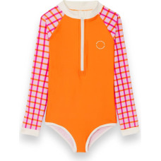 Kietla ICONIC swimsuit with UPF 50+ sun protection fabric and UV sensor, for ages 4&ndash;6, Tartan Red