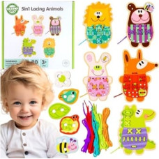 Woopie GREEN wooden lacing toy 5-in-1
