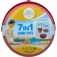 COMPACTOYS Beach bucket with sandbox toys 7 in 1, red