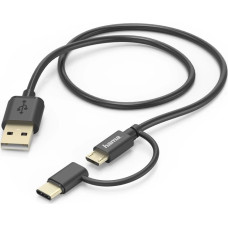 Hama 00178327 2-in-1 Micro-USB Cable with USB Type-C Adapter 1m Black