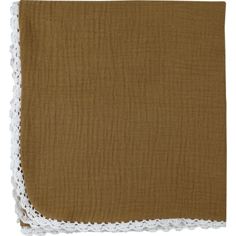 Koala Baby Blanket - 10-024 - muslin-  SILKY with LACE - size 100x70 - DARK BROWN