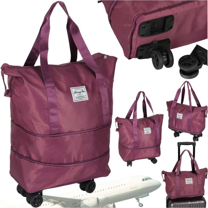 Foldable travel bag on wheels, 3 sizes, in purple color