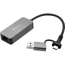 Sandberg 136-68 USB-C/A 2.5 GbE RJ45 Adapter, 2.5 Gigabit Ethernet on USB-C