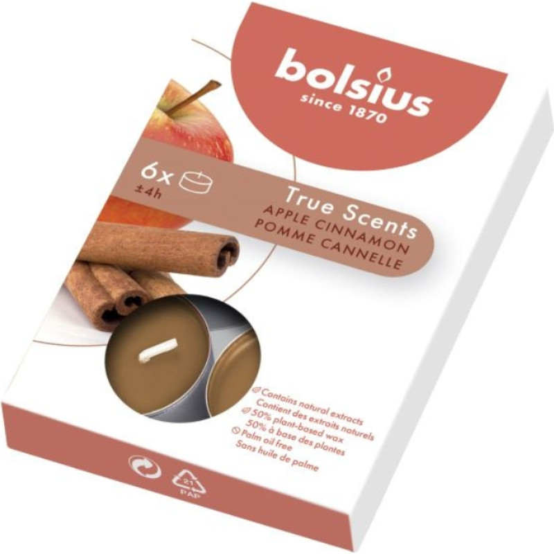 Bolsius Tējas sveces arom. 6 gab.True Scents apple cinnamon