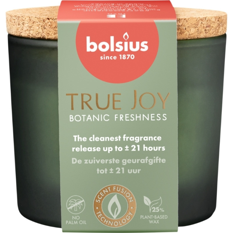 Bolsius Svece arom. stikla gl. ar korķi True Joy &Oslash;66x83mm botanic freshness