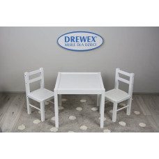 DREWEX wooden table with 2 chairs, white/white