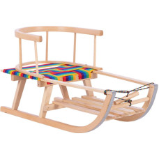 DRABIK Children's wooden sledge with backrest and padded fabric and cord (small)