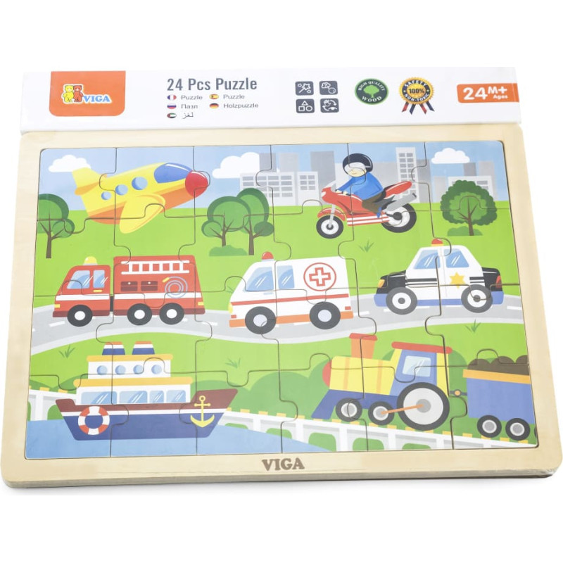 Viga 51462, puzzle on board, 24 pieces – vehicles in the city