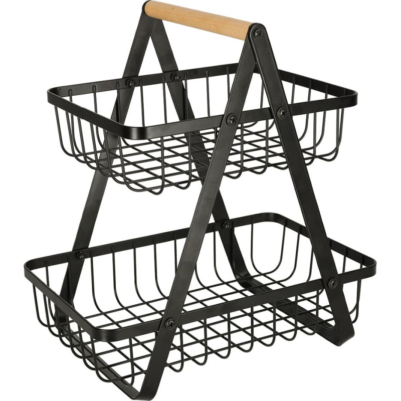 Two-tier fruit basket, metal/wood