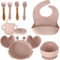 Children's silicone dishes crab set 9 pcs. pink color KX4526_2