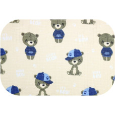 Ega Kids Diaper - 28616 - TETRA PRINT - EGA - BEAR in HAT - ECRU  - size 70x80 cm