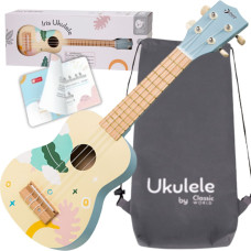 Classic World Drewniane Ukulele Gitara dla Dzieci Niebieskie