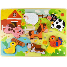 Tooky Toy Drewniane Puzzle Montessori Zwierzątka Farma Dopasuj Kształty