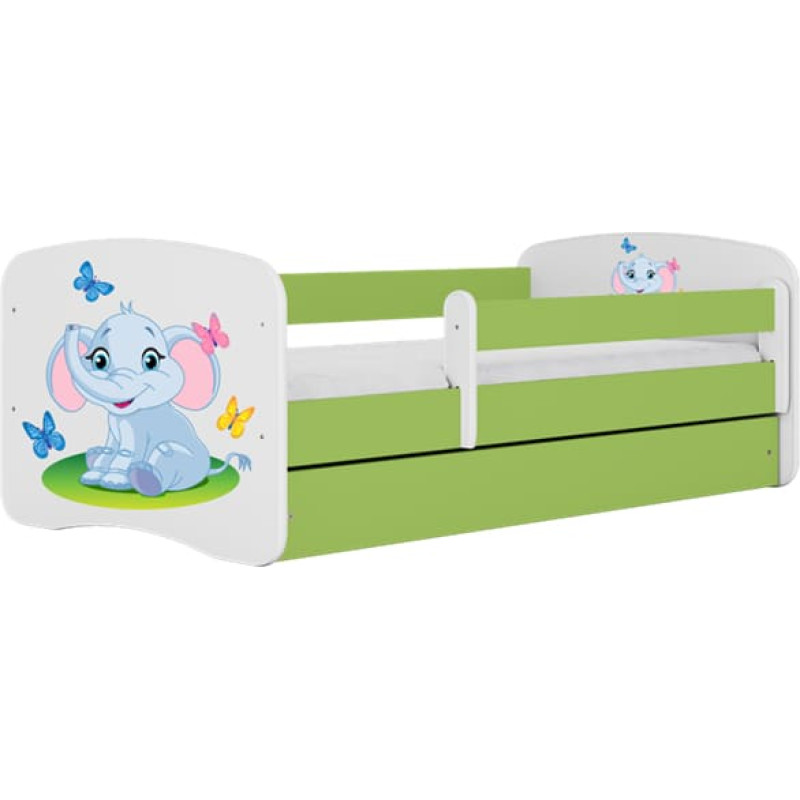 Kocot Kids Bed babydreams green baby elephant with drawer with mattress 140/70