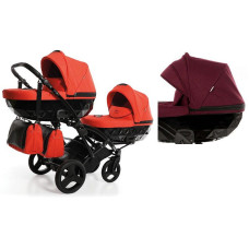 JUNAMA DIAMOND DUO SLIM stroller for twins 2in1, 06 burgundy / black