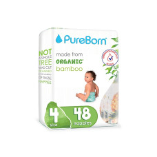 PUREBORN Organic Bamboo Nappies 4 size 7-12 kg 48 pcs.