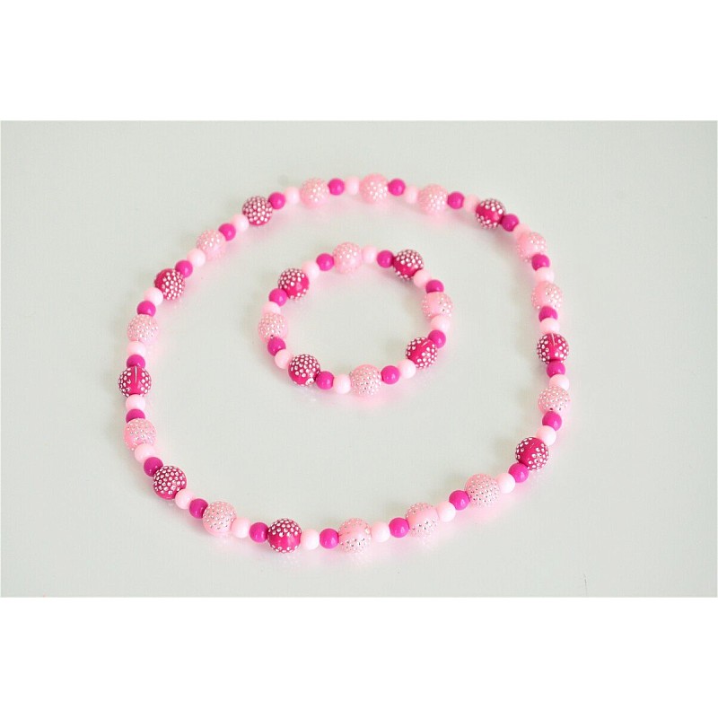 K:S ME Necklace and bracelet - Pink beads with glitter K211040