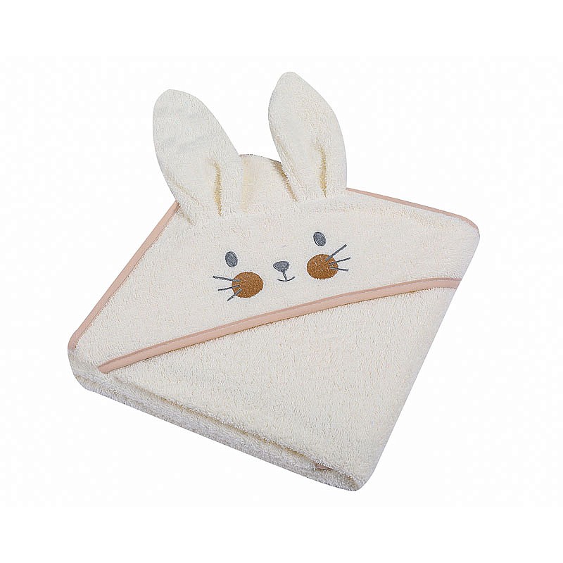 DUET BABY hooded towel 100x100cm ANIMALS II, 328 BUNNY ecru