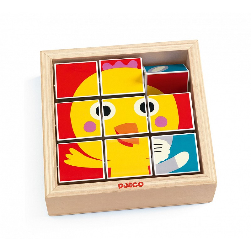 DJECO Wooden cubes puzzle - Tournifarm, DJ01954