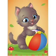 TSVETNOY Diamond painting 17x22cm Kitten with a Ball, X007e