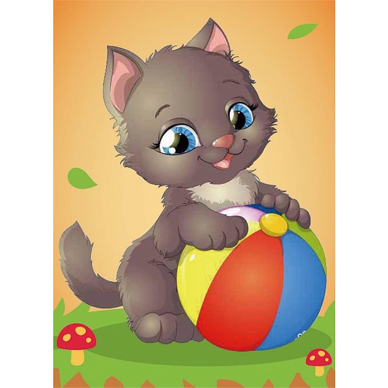 TSVETNOY Diamond painting 17x22cm Kitten with a Ball, X007e