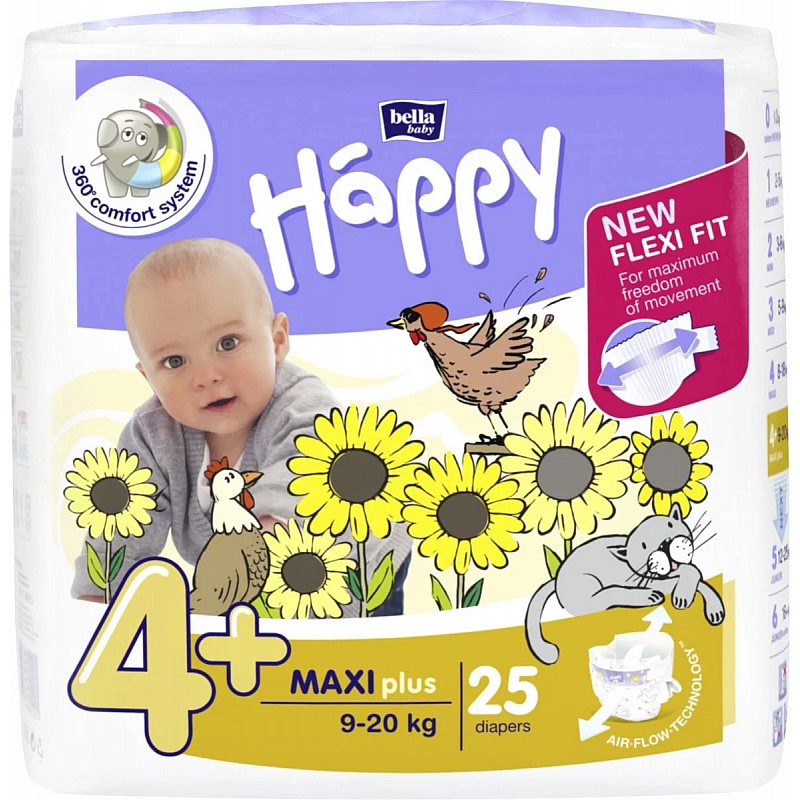 HAPPY Maxi Plus diapers 4+ size 9-20kg 25pcs SALE