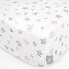 CEBABABY Jersey Fitted Sheet 120x60cm, Pink Stars W-823-076-604