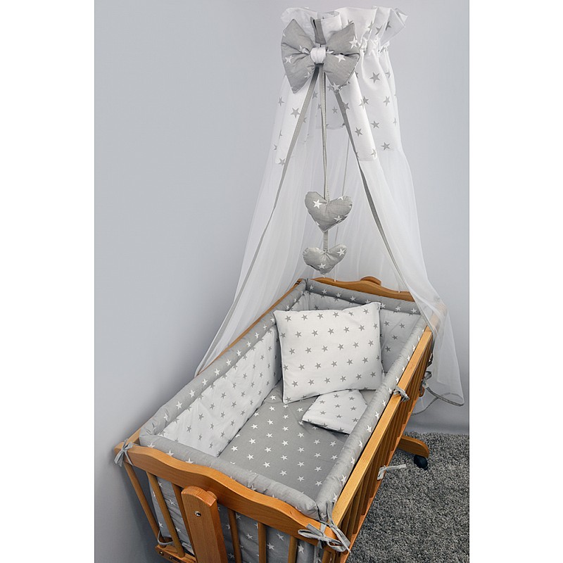 ANKRAS STARS GREY 6 piece cradle bedding set 70x80cm/265cm, col. 14