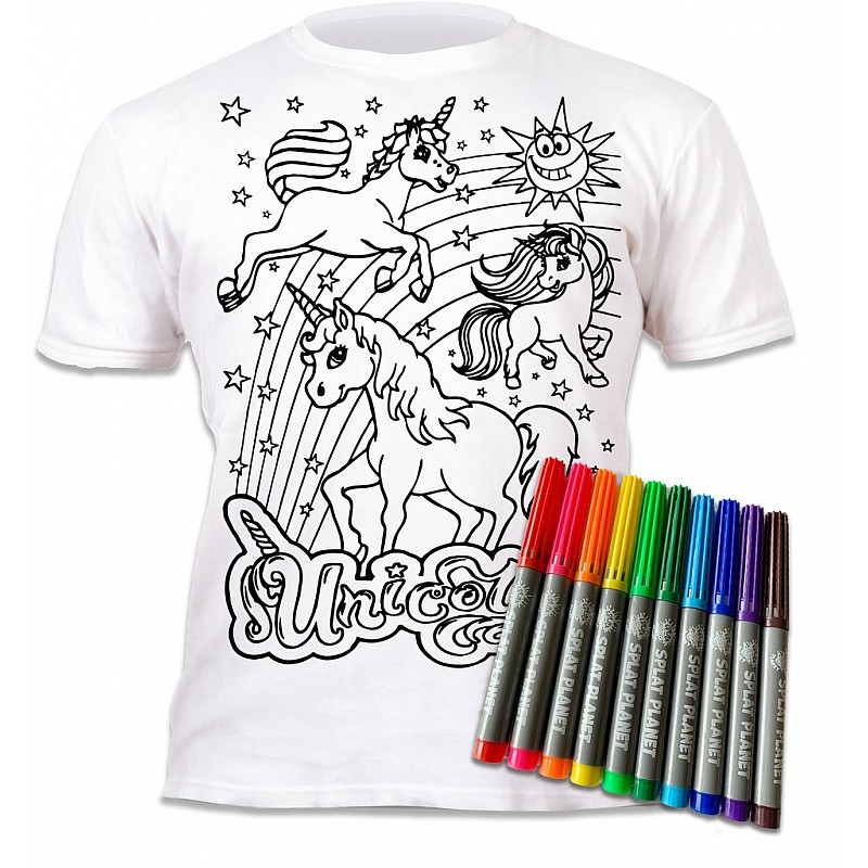 SPLAT PLANET t-shirt with washable marker UNICORNS 9-11y., 70242