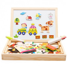 Educational magnetic and chalk board with puzzle