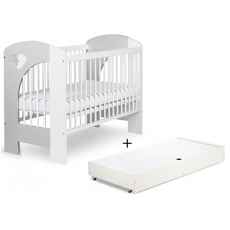 KLUPS NEL SERCE cot with storage box 120x60cm, white / grey