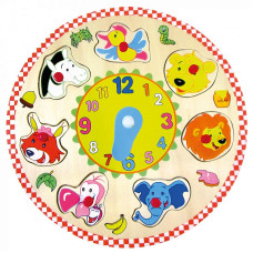 BINO wooden puzzle CLOCK Animals 7pcs. 10m+ 88062