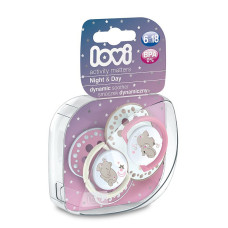 LOVI NIGHT&DAY GIRL silicone soother 6-18m dynamic, 2 pcs. 22/811 HIPPO